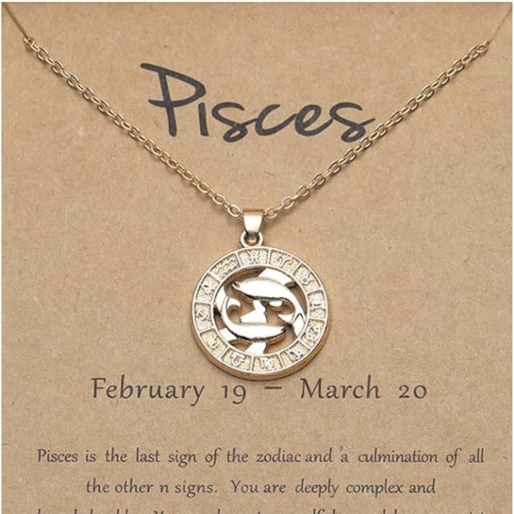 Pisces Zodiac Necklace Gold Painted Birthday Gift Christmas Gift